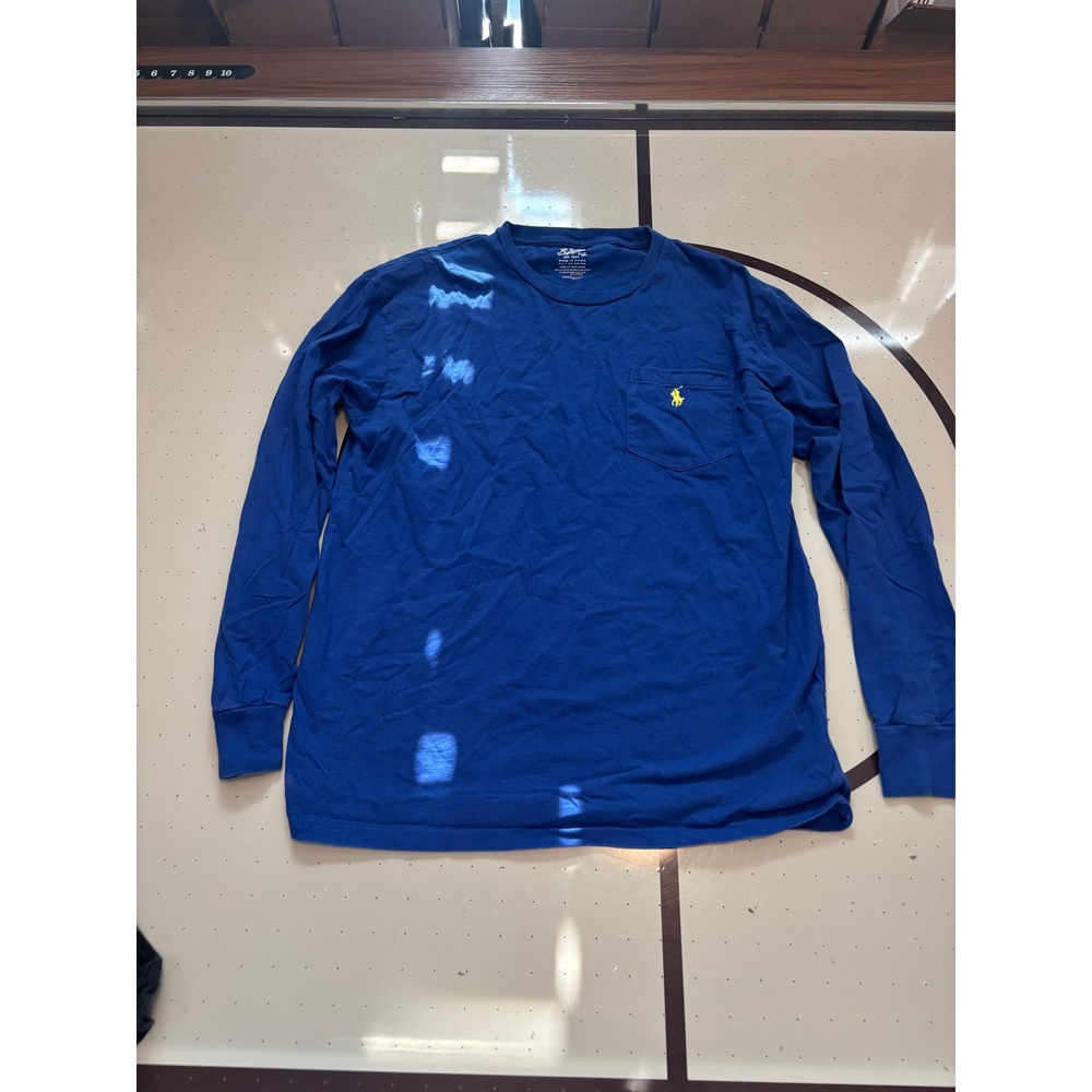 77 Polo Ralph Lauren Mens Long Sleeve Pocket T-Shirt Blue Yellow Pony Size Small